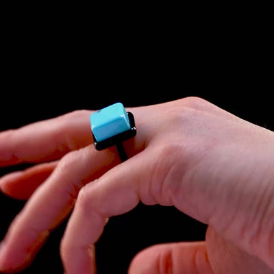 Colour Block Ring Polished Square Turquoise set in Black Lacquered 18 karat yellow gold by Solange Azagury-Partridge video on hand