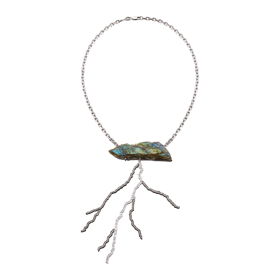 Storm labradorite diamond and blackened 18 karat white gold necklace by Solange Azagury-Partridge