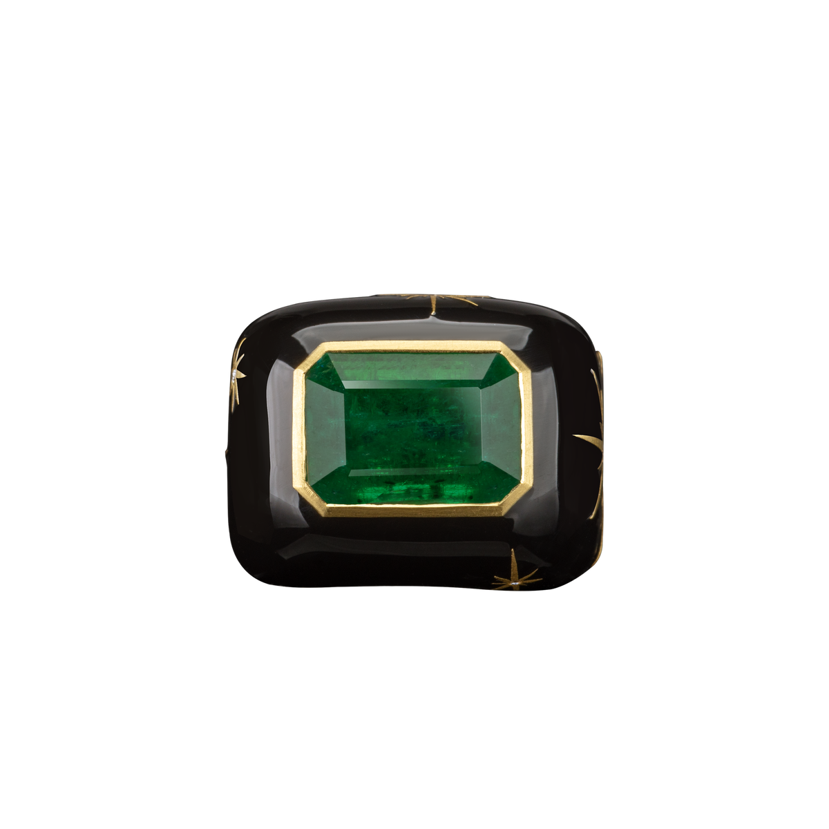 Black Star Diamond and Emerald Ring