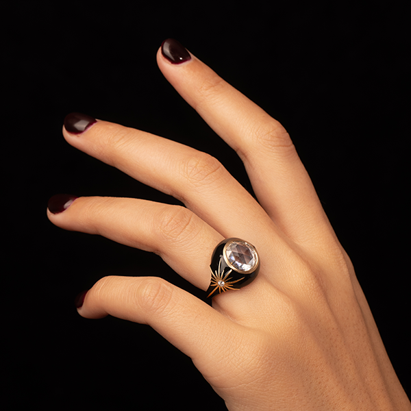 Black Star Round Diamond Ring