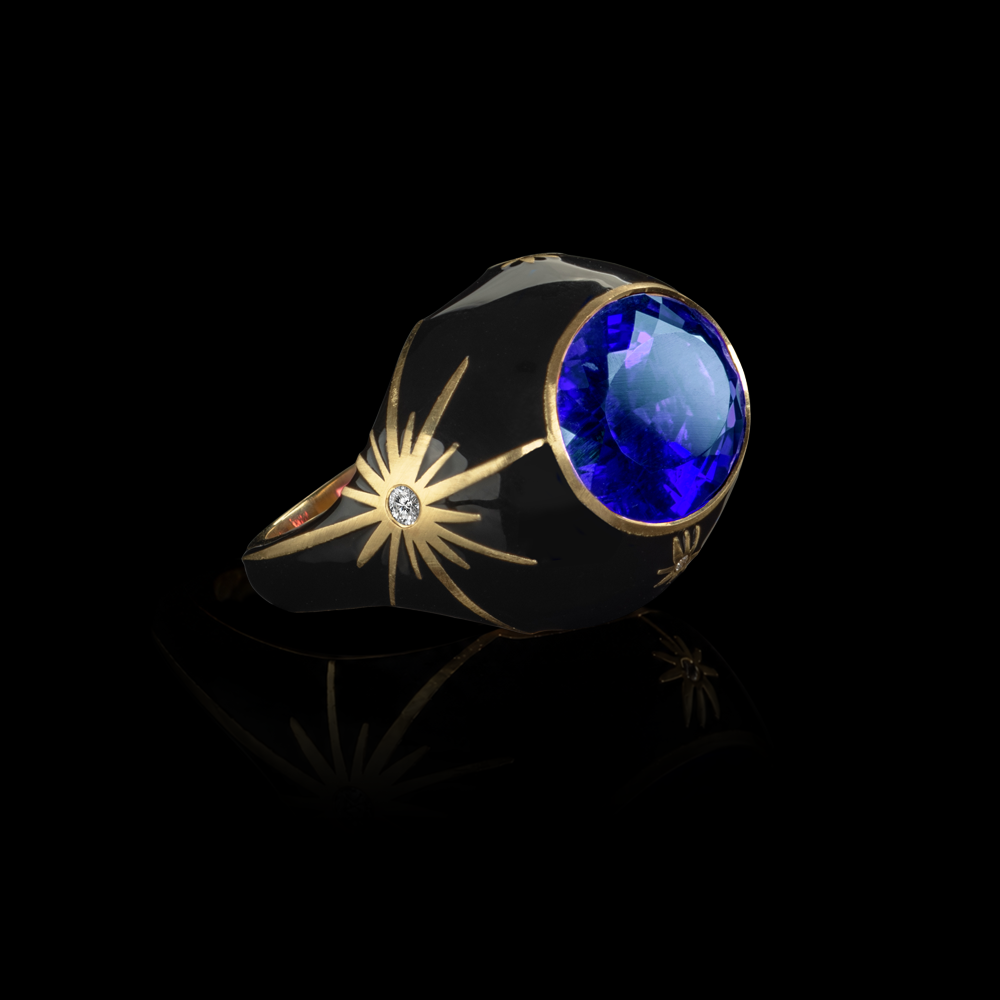 Black Star Diamond and Sapphire Ring