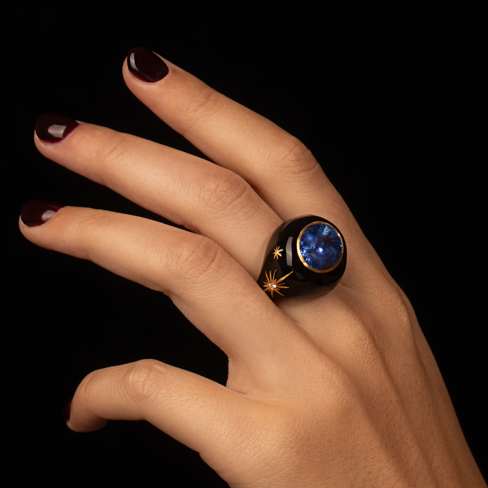 Black Star Diamond and Sapphire Ring