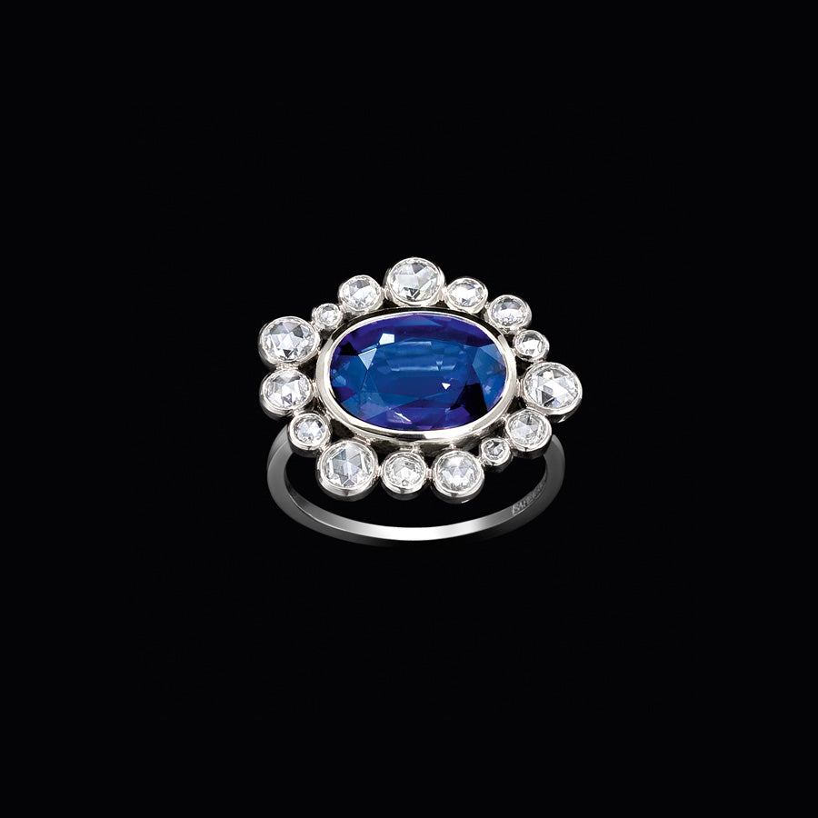 Bubble Oval Sapphire and Diamond Ring