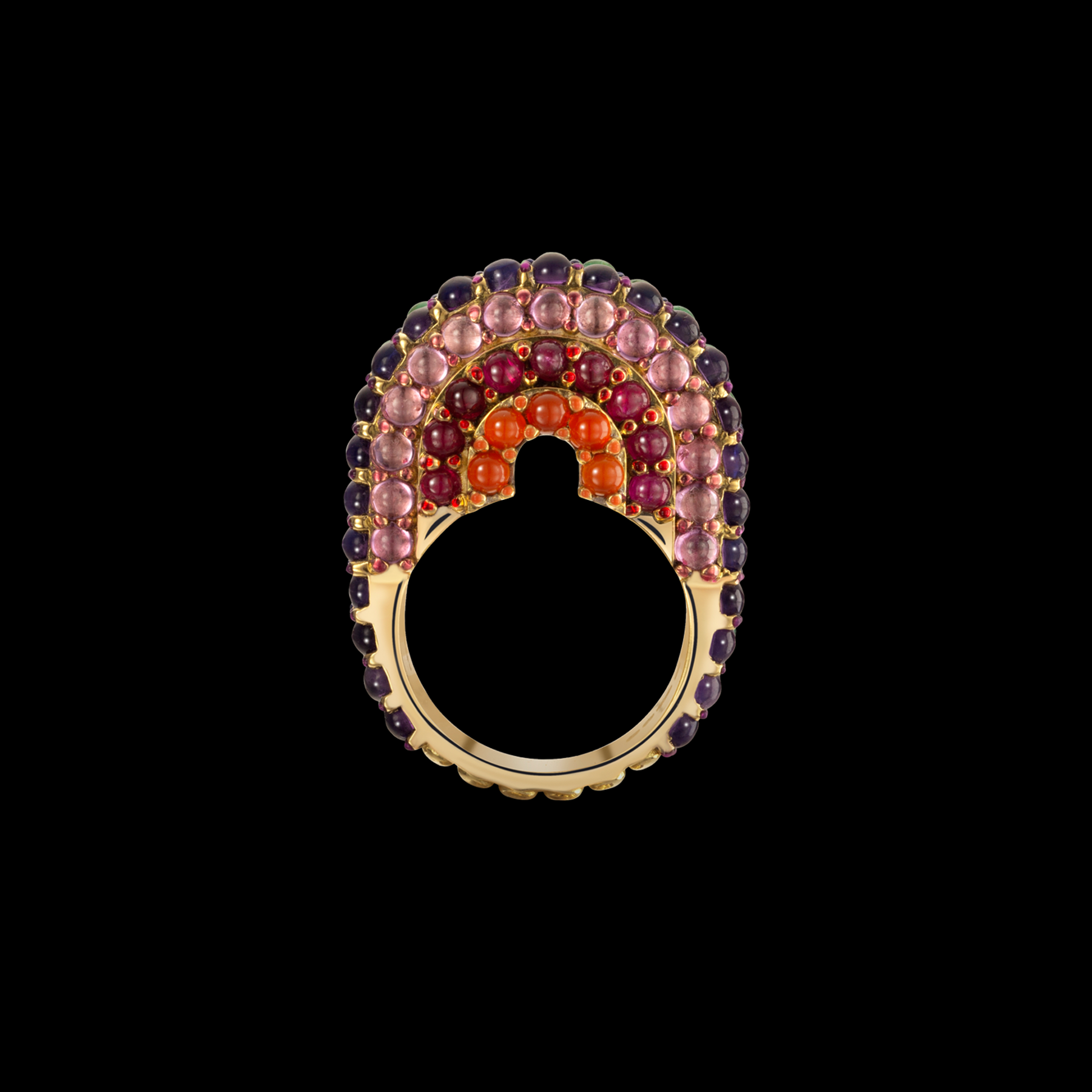 Colourway Rainbow ring by designer Solange Azagury-Partridge - 18k Yellow Gold, gemstones and enamel - vertical front view