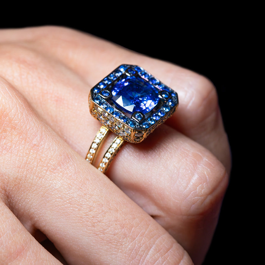 Cup Sapphire Diamond Ring