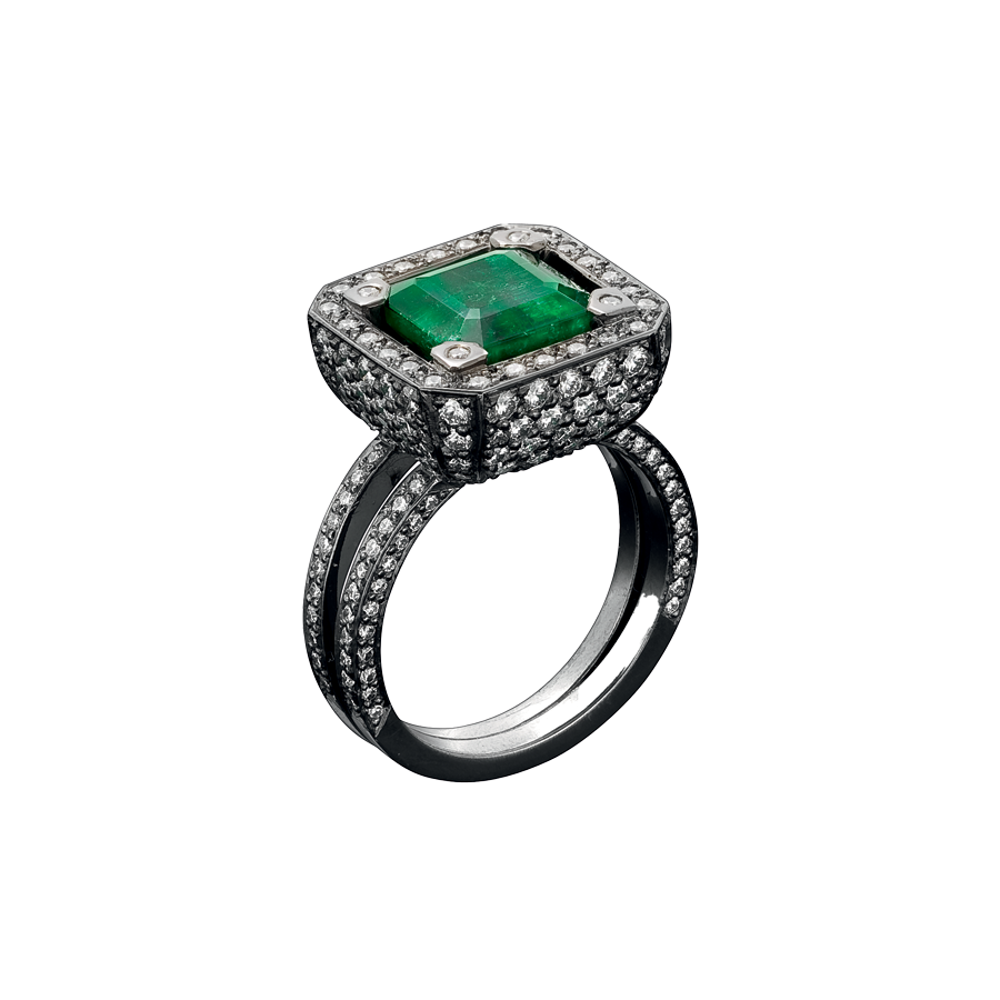 Cup Emerald Diamond Ring