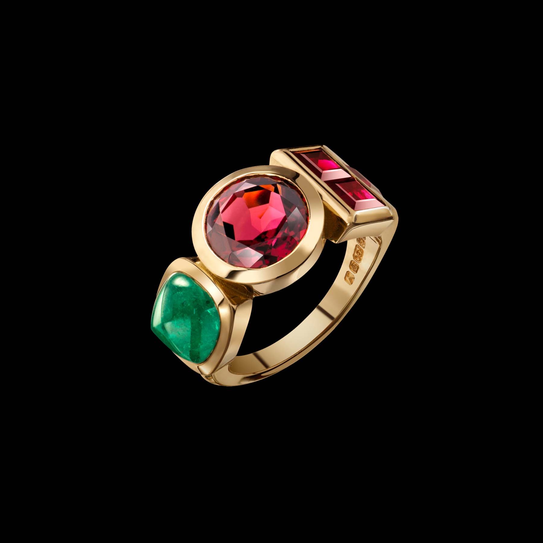 Edible ring by designer Solange Azagury-Partridge - 18k Yellow Gold, Pink Tourmaline - angled view
