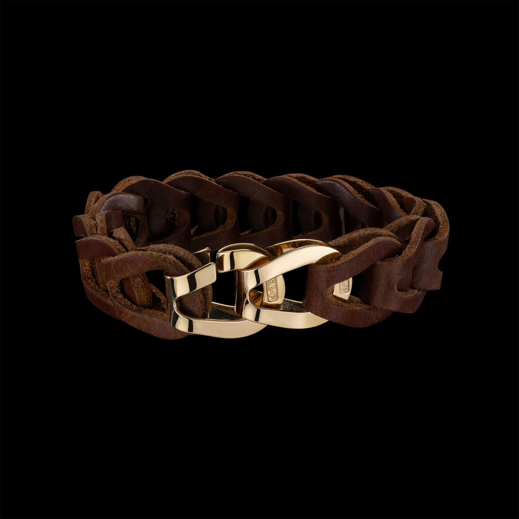 Gladiator bracelet by designer Solange Azagury-Partridge - Leather and 18 carat gold - front view