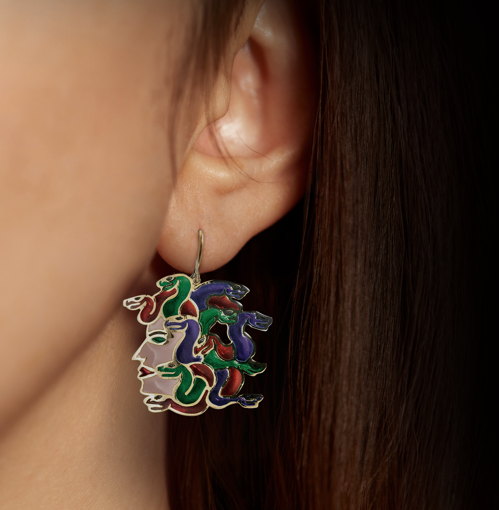 Gorgon Stoned Plique a Jour Earrings