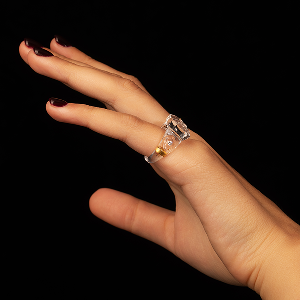 Hololith Gold Leaf and Diamond Ring