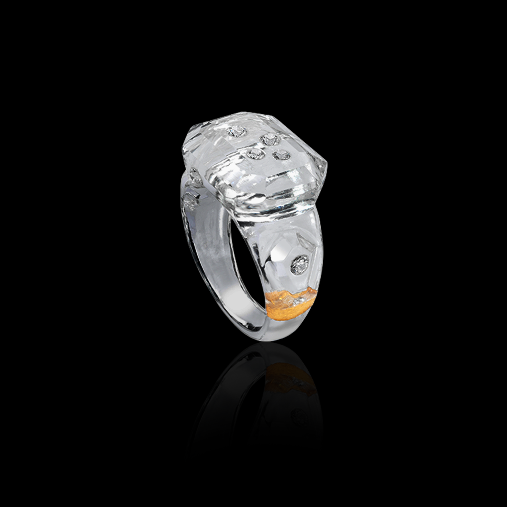 Hololith Gold Leaf and Diamond Ring