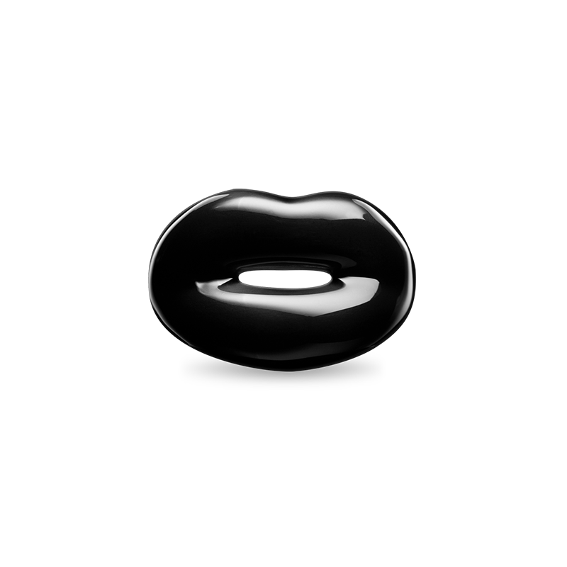 Black silver and enamel Hotlips ring front view