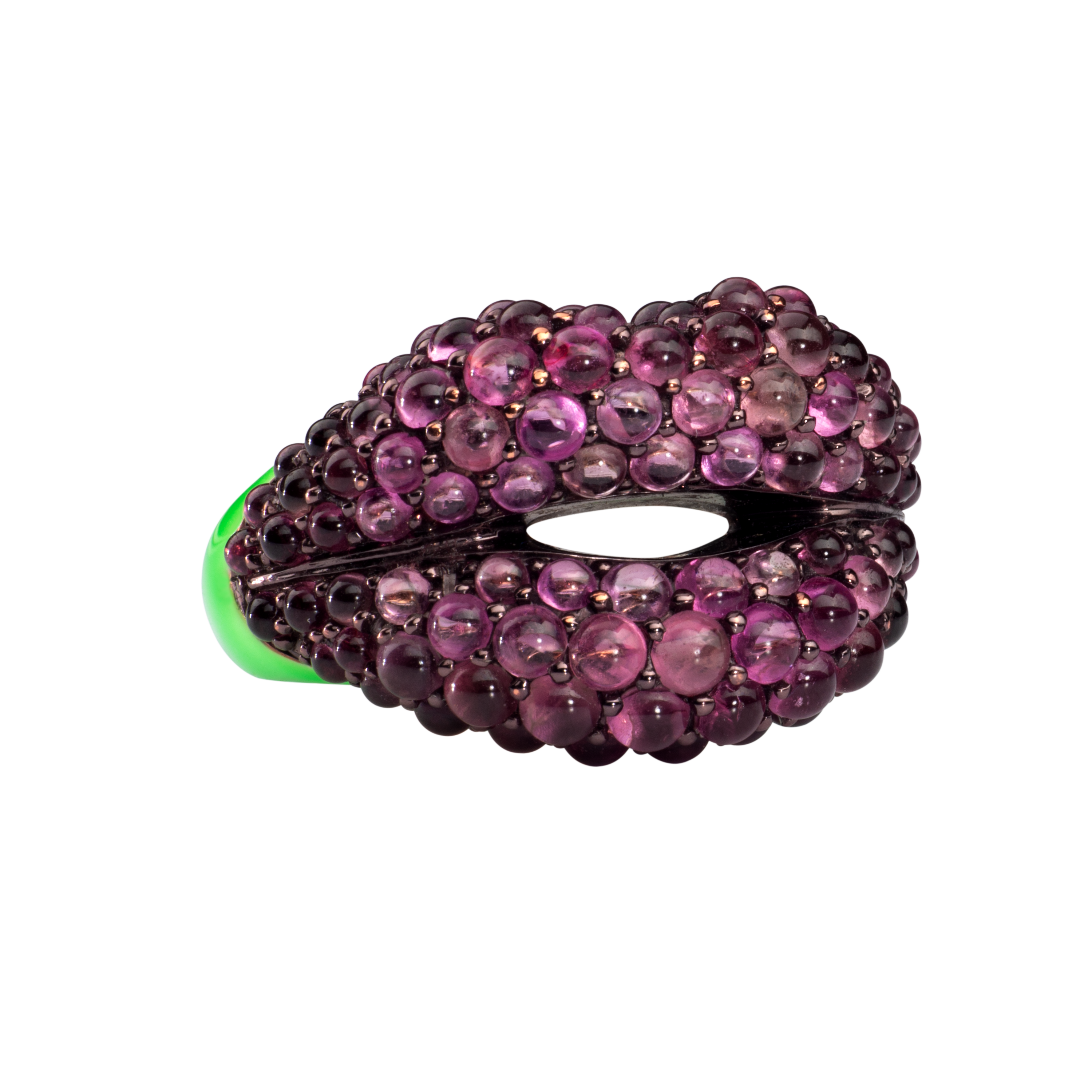 Hotlips Pink Tourmaline & Neon Green Ring