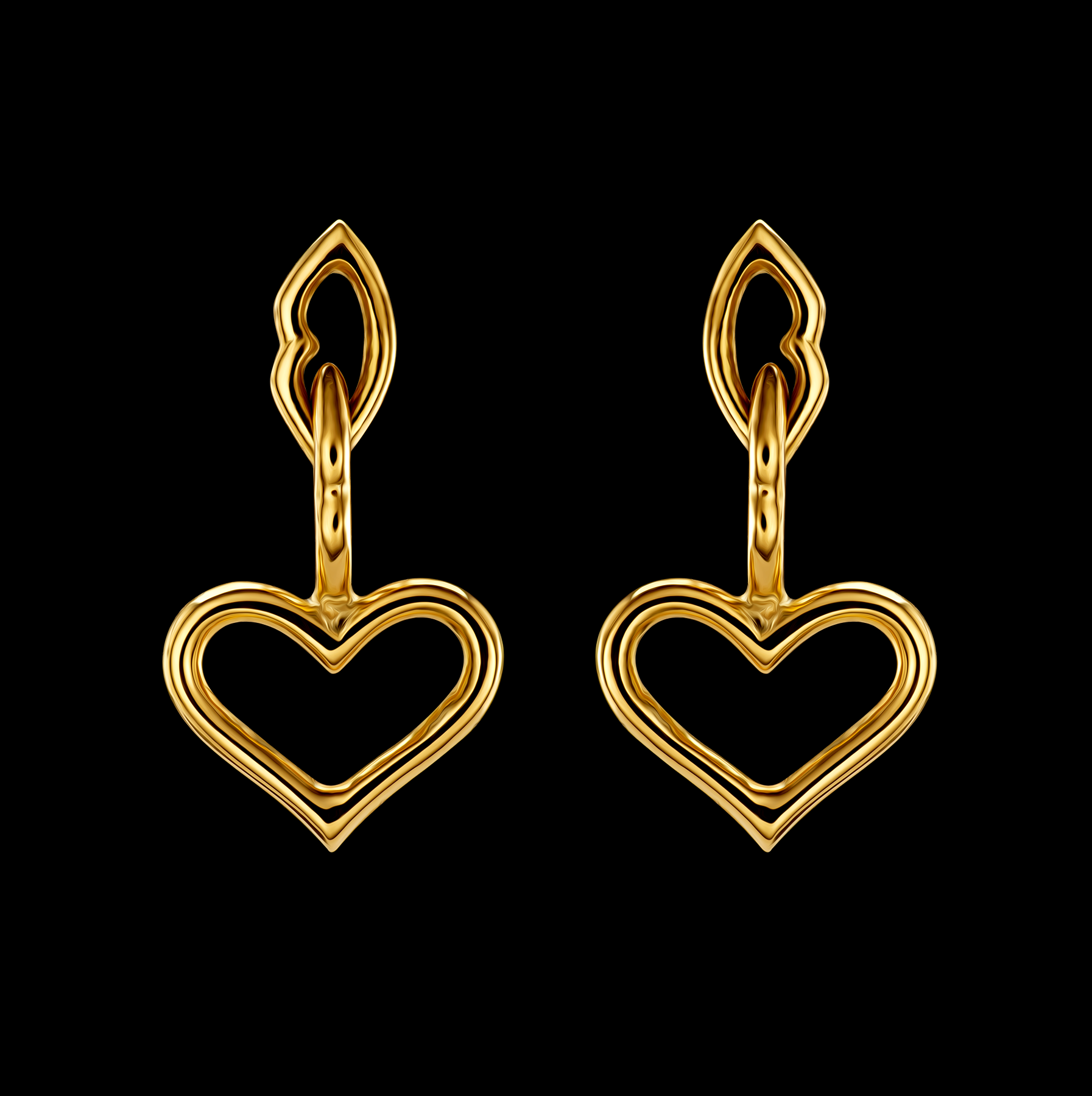 The Love and Kisses chain Earrings by designer Solange Azagury-Partridge - 18 carat Yellow Gold - front view