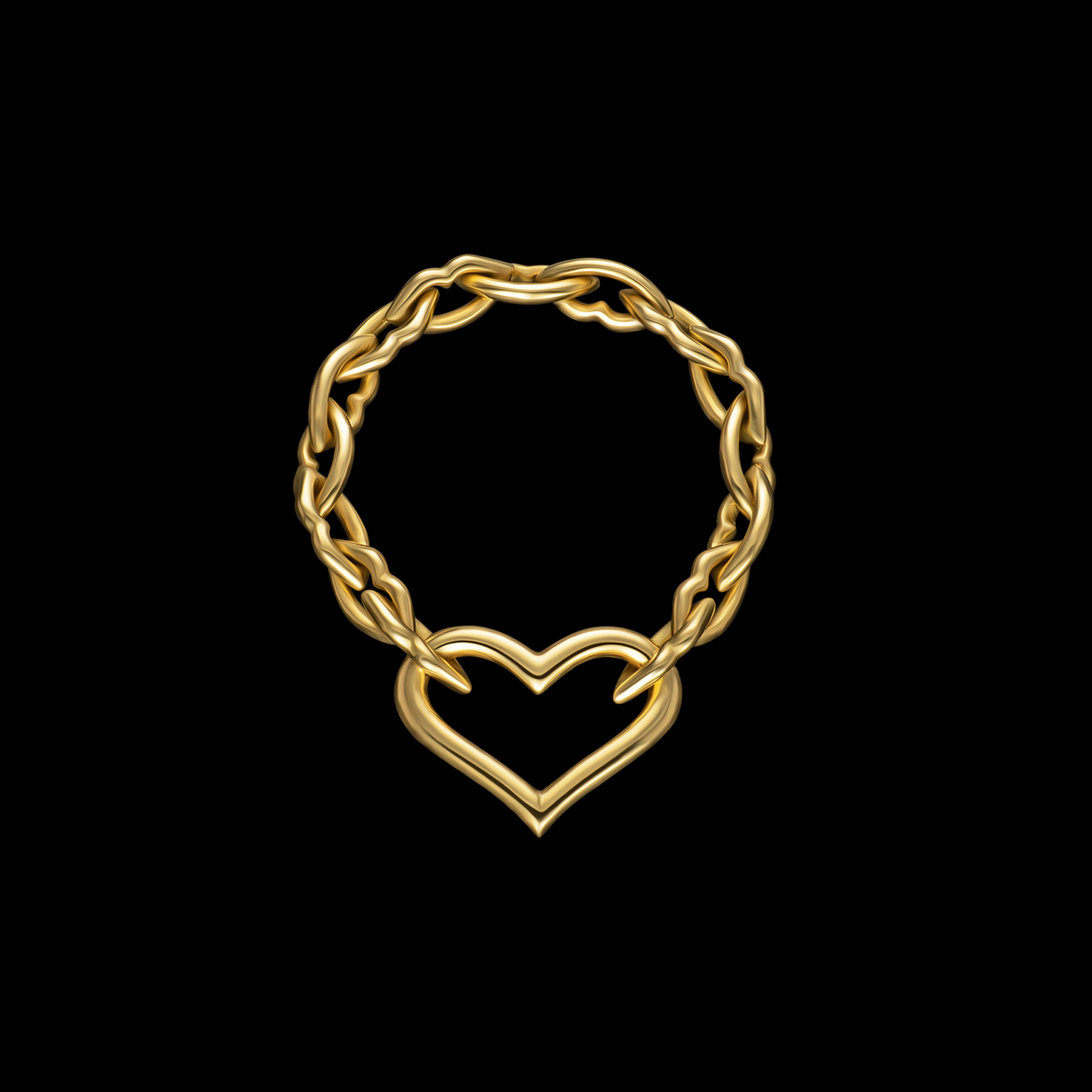 The Love and Kisses chain ring by designer Solange Azagury-Partridge - 18 carat Yellow Gold - front view