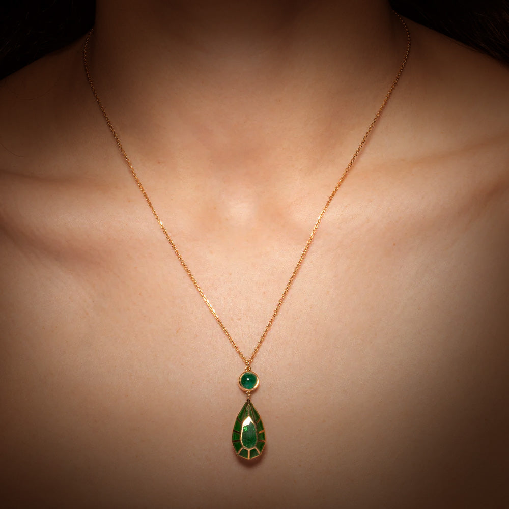 Georgian Green Enamel and Emerald Pendant