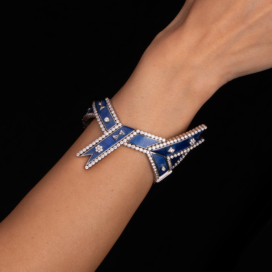 Regalia Blue Enamel Diamond Cuff