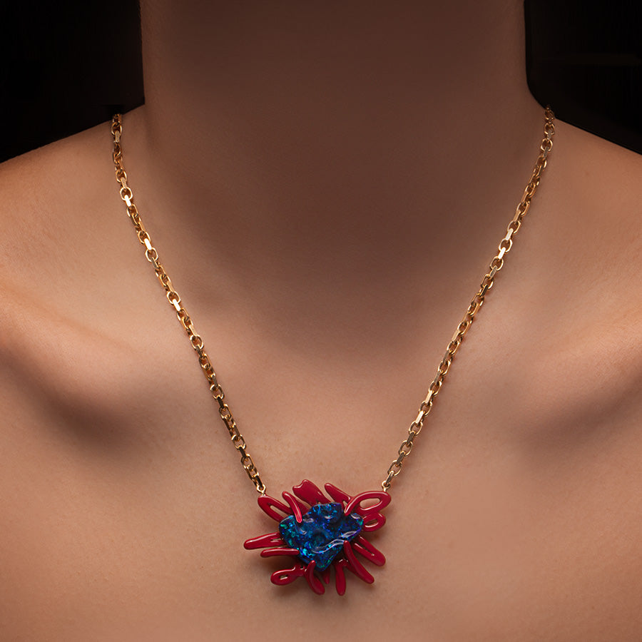 Scribbles Blue Opal & Red Necklace