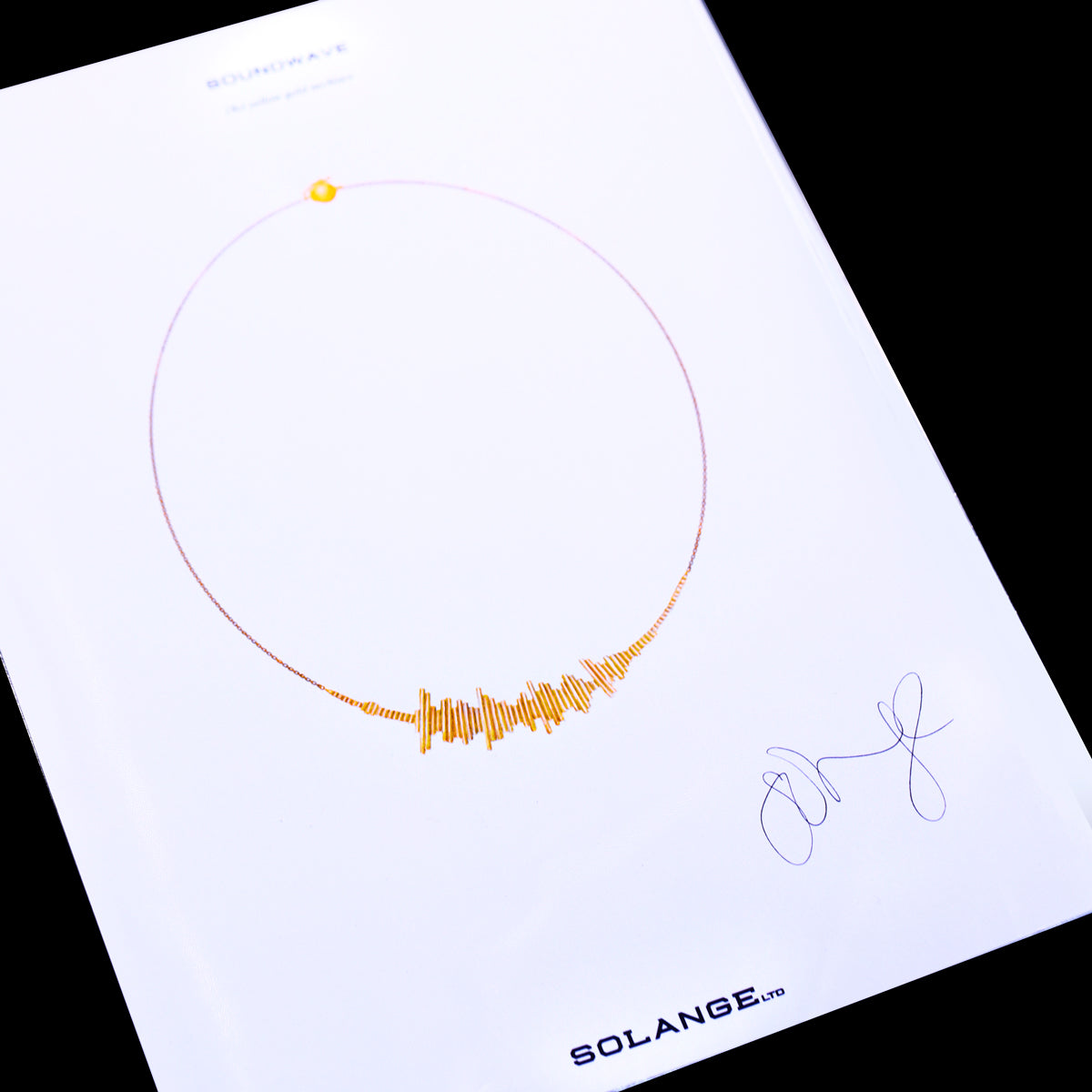 Solange Azagury-Partridge hand drawn 18k yellow gold soundwave necklace design