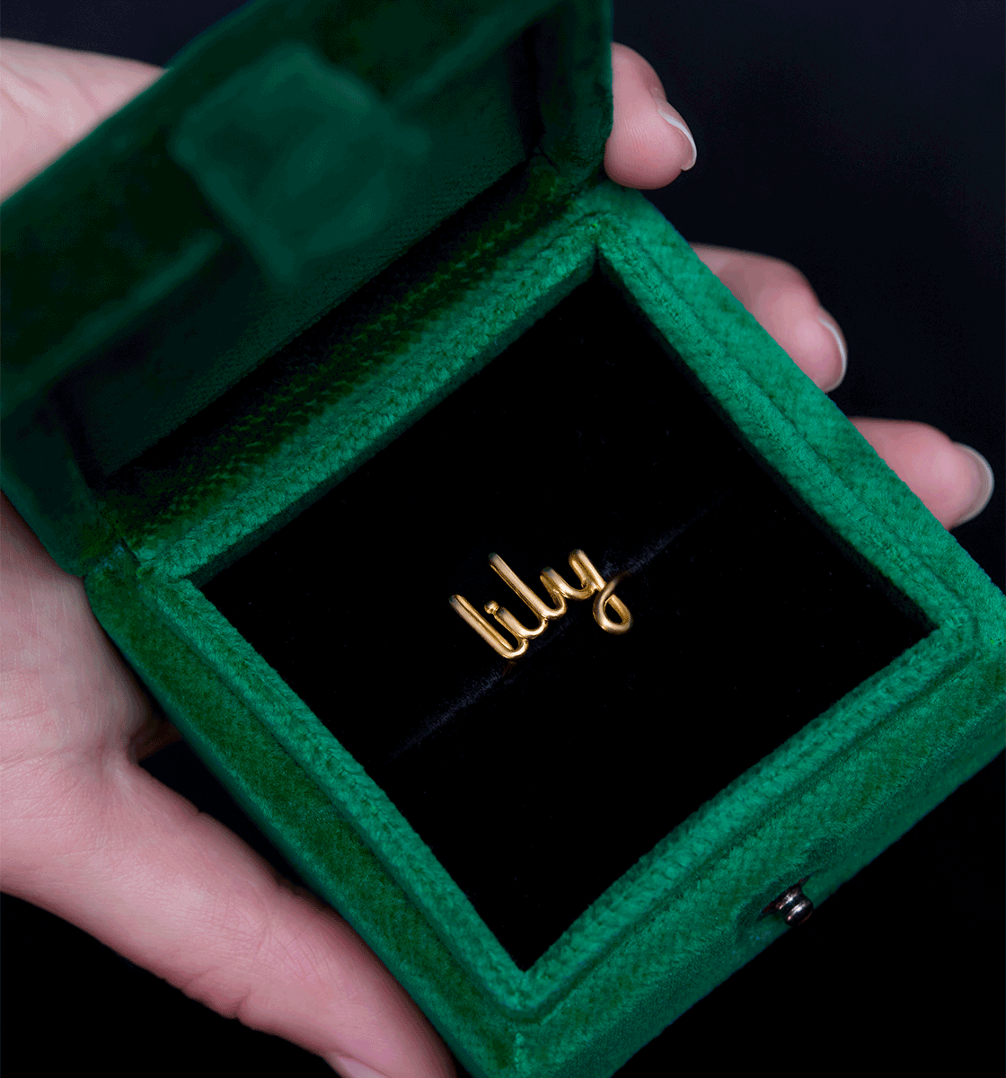 Bespoke written ring in box by Solange Azagury-Partridge