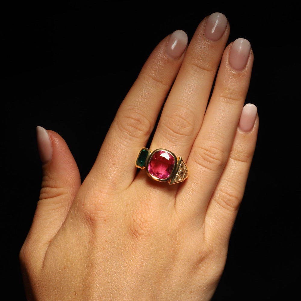 Edible ring by designer Solange Azagury-Partridge - 18k Yellow Gold, Pink Sapphire - on model