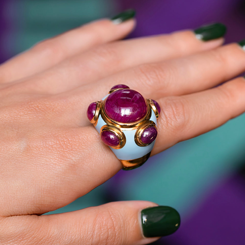 Popes Ruby Blue Enamel Ring