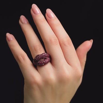 Hotlips Ruby Pave Lip Shaped Ring 18 Karat White Gold by Solange Azagury-Partridge Video on Hand