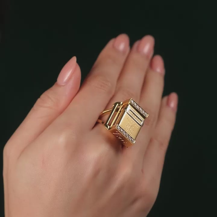 Vices and Virtues Revolving Ring Diamonds and 18 Karat Yellow Gold By Solange Azagury-Partridge Video On Hand
