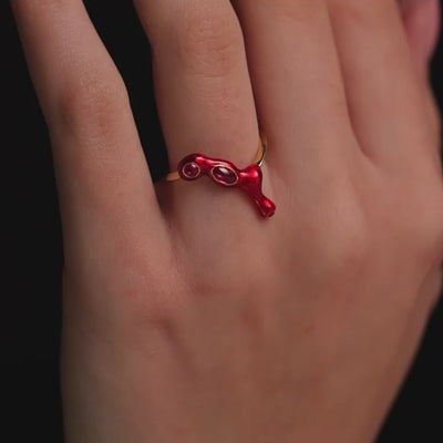 Blood Red Lacquer and Ruby Ring 18k Yellow Gold By Solange Azagury-Partridge On Hand Video