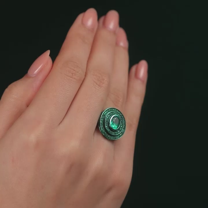 Step Oval Emerald Ring in Blackened 18 Karate White Gold by Solange Azagury-Partridge Video on Models Hand