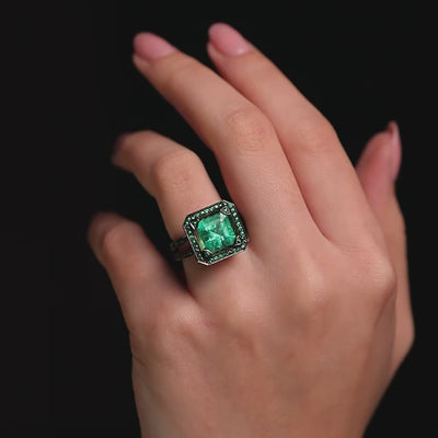 Emerald Cup Ring with with Emeralds in blackened 18 karat white goldby Solange Azagury-Partridge Video On Hand