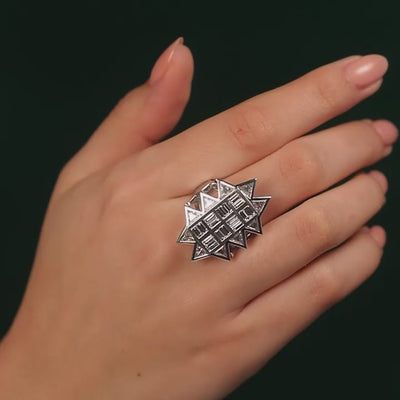 Witchy Diamond Ring Set with Triangle and Baguette Shaped Diamond in 18 karat white gold by Solange Azagury-Partridge Video On Hand