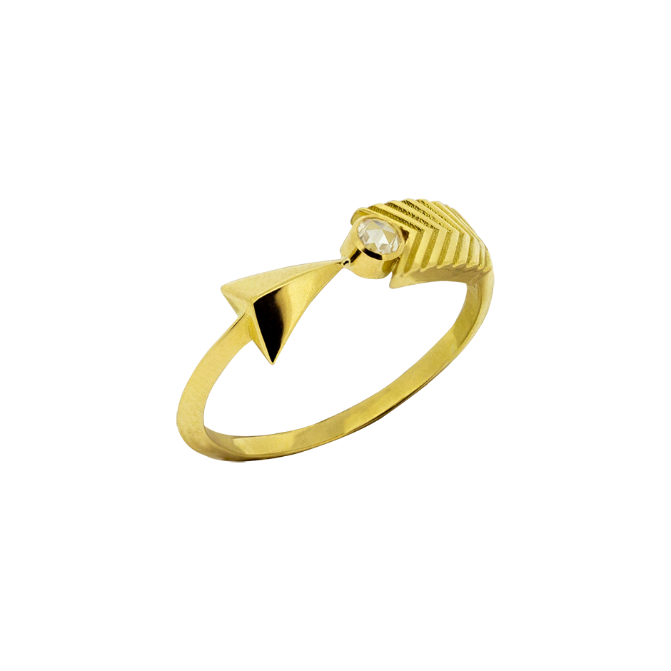 Cupids Arrow Ring in 18 karat yellow gold and a rose cut diamond by Solange Azagury-Partridge