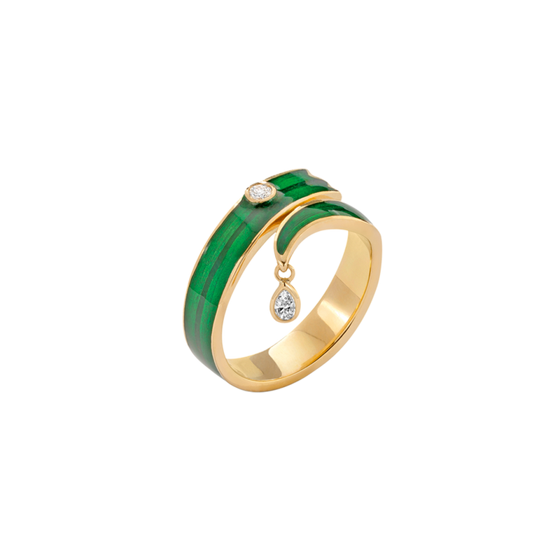 Blade of Grass Ring 18k Gold and Enamel Green Solange Azagury
