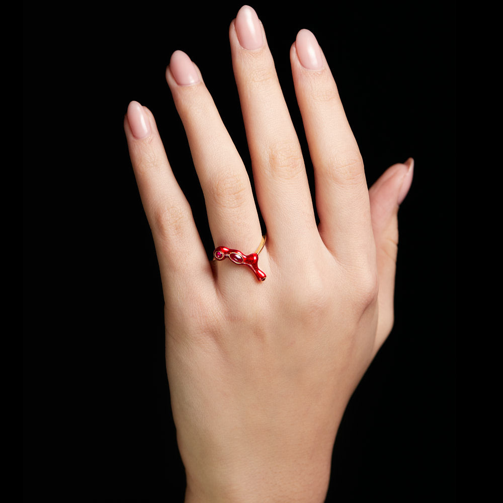 Blood Red Lacquer and Ruby Ring 18k Yellow Gold By Solange Azagury-Partridge On Hand