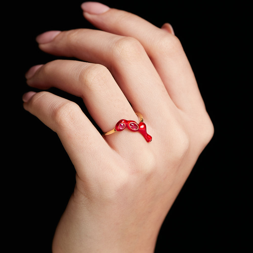 Blood Red Lacquer and Ruby Ring 18k Yellow Gold By Solange Azagury-Partridge On Hand