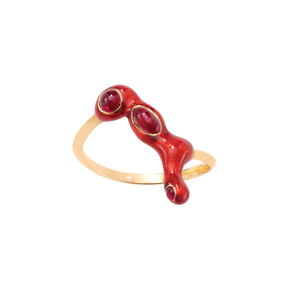 Blood Red Enamel and Ruby Ring 18k Yellow Gold By Solange Azagury-Partridge Front View