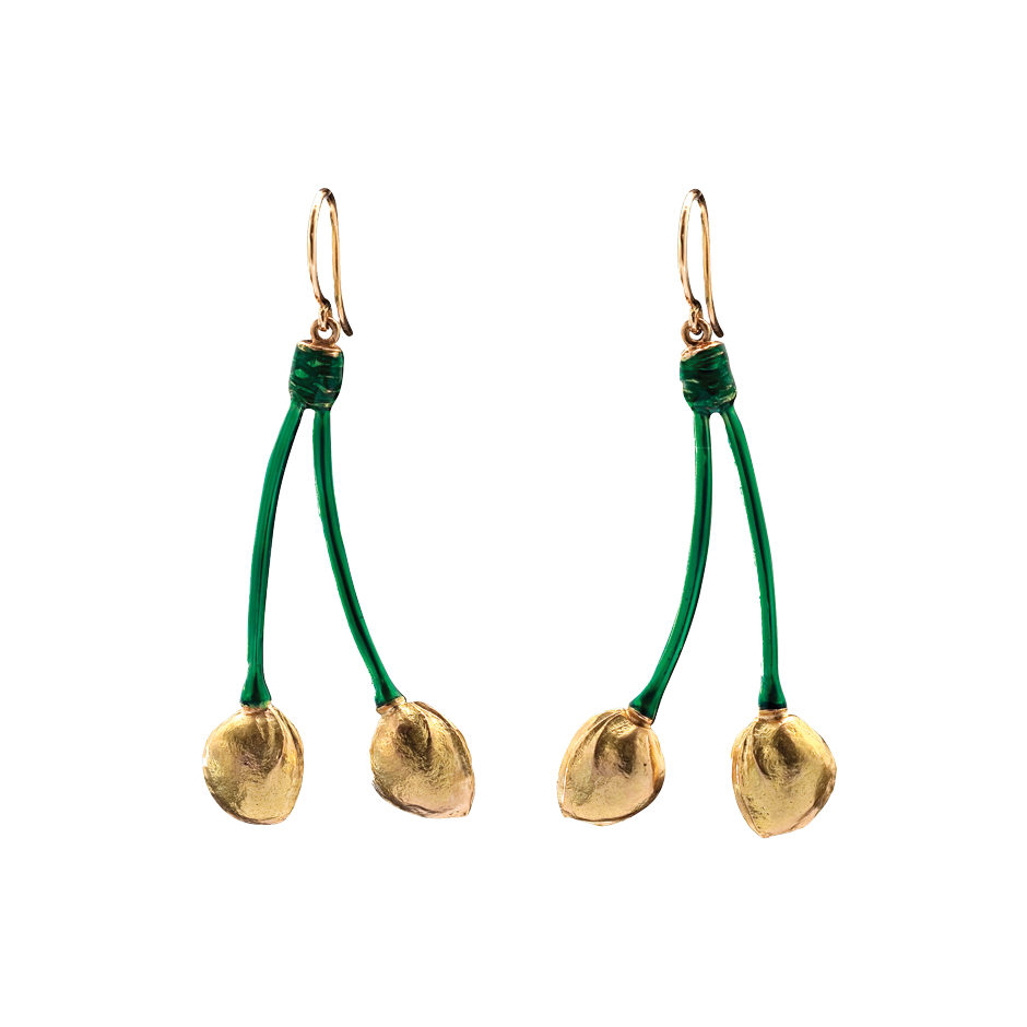 Cherry Stone Earrings 18K Yellow Gold and Green Lacquer French Hooks By Solange Azagury-Partridge