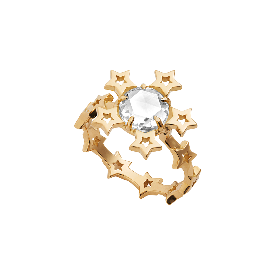 A star motif ring with a rose cut diamond set in 18 karat yellow gold by Solange Azagury-Partridge