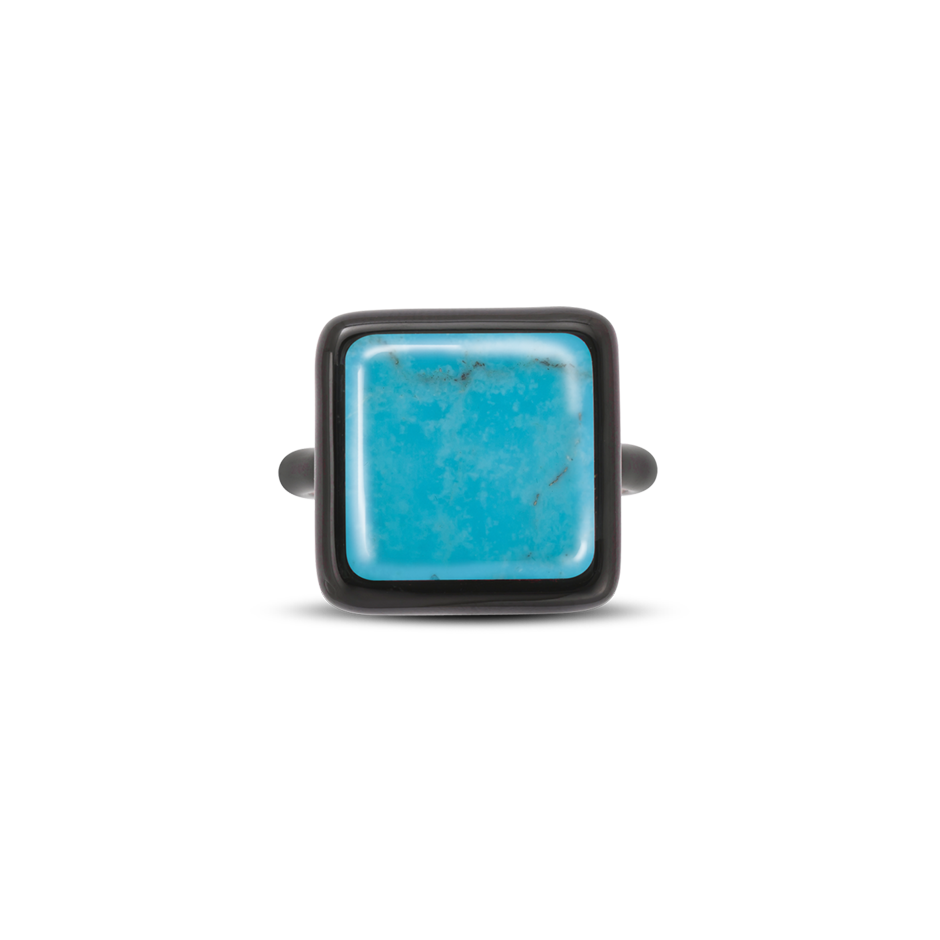 Colour Block Ring Polished Square Turquoise set in Black Lacquered 18 karat yellow gold by Solange Azagury-Partridge front view