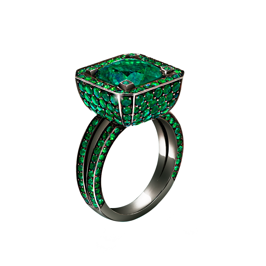 Emerald Cup Ring with with Emeralds in blackened 18 karat white goldby Solange Azagury-Partridge