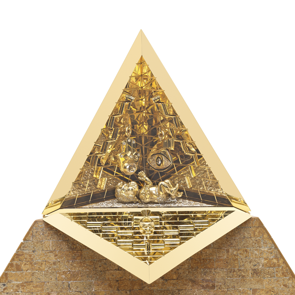 Eternal Feminine Metamorphosis Jewellery Art Object Gold Diamonds Pyramid with Baby inside by Solange Azagury-Partridge