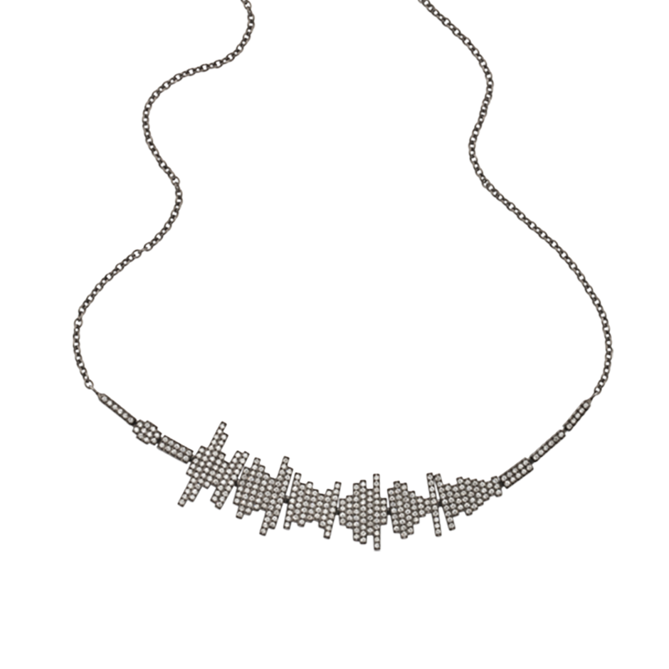 Diamonds and 18 karat white gold audio soundwave necklace representing the words "Where True Love Burns Desire is Love's Pure Flame" by Samuel Taylor-Coleridge