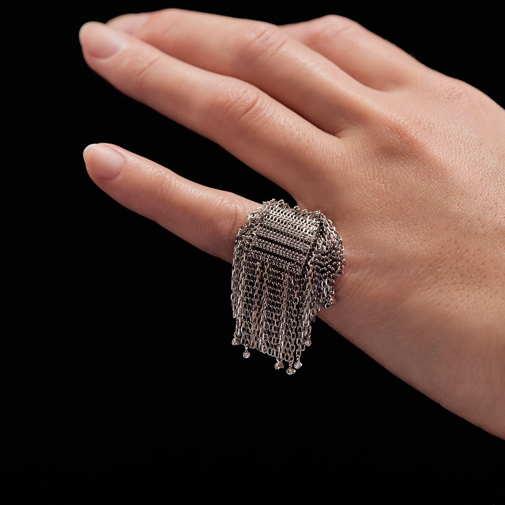 Fringe Ring 18K Gold and Diamonds by Solange Azagury-Partridge on hand