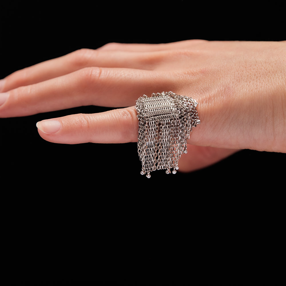 Fringe Ring 18K Gold and Diamonds by Solange Azagury-Partridge on hand