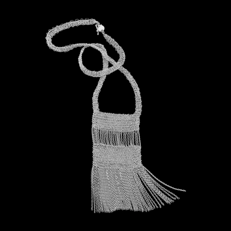 Woven Chain Fringe Necklace in 18 karat white gold by Solange Azagury-Partridge moving fringe