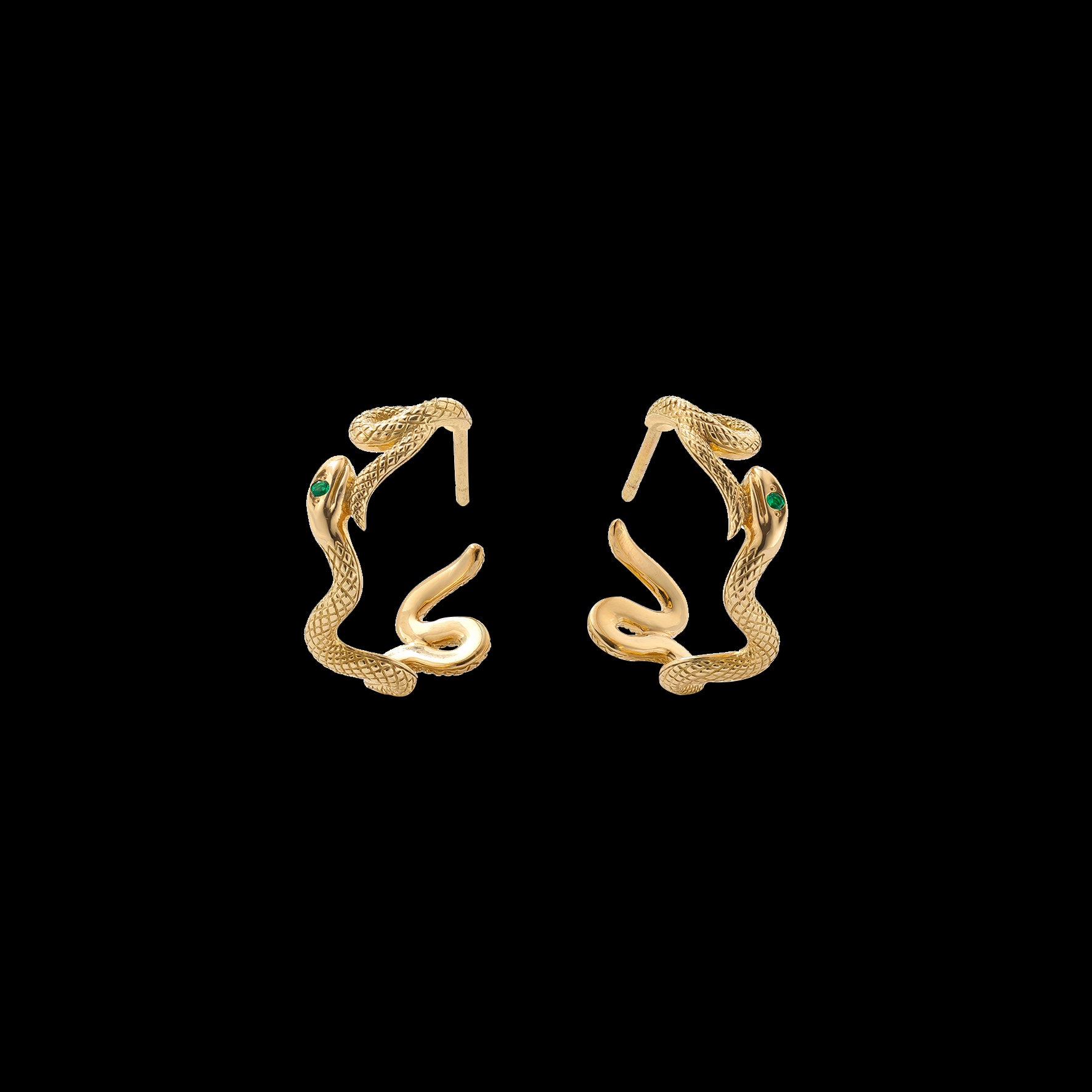 Gatekeeper snake gold and emerald hoop earrings Solange Azagury-Partridge front view