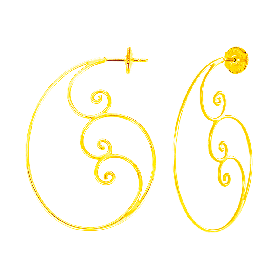 Golden Spiral Golden Ratio Drawing Earrings in 18 Karat Yellow Gold by Solange Azagury-Partidge