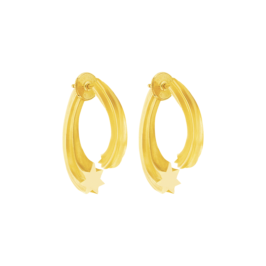 Goldstar Shooting Star Motif Long Earrings in 18 karat yellow gold by Solange Azagury-Partridge front view