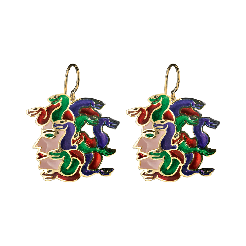 Gorgon Stoned Plique a Jour Earrings